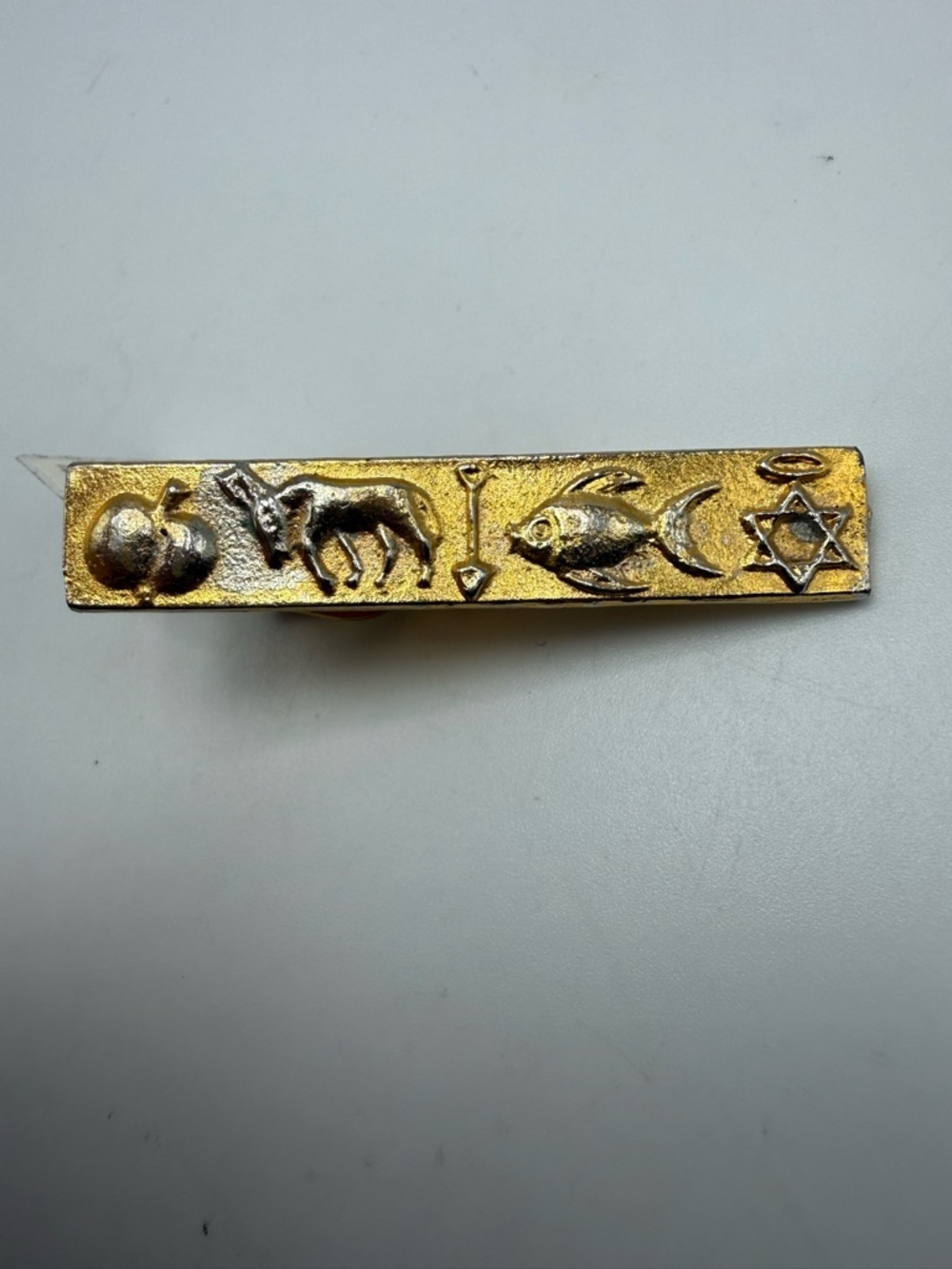Vintage Gold Tone Tie Clip Novelty Symbols Donkey Fish Star